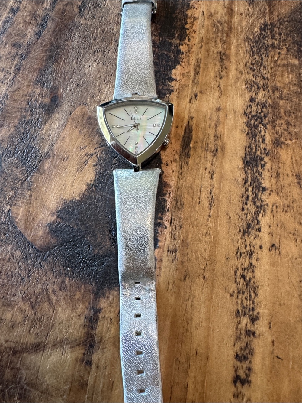 Elle Silver Triangle Dial Watch with Metallic Strap